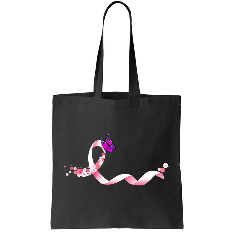 Cute Pink Ribbon Butterfly Breast Cancer Awareness Tote Bag