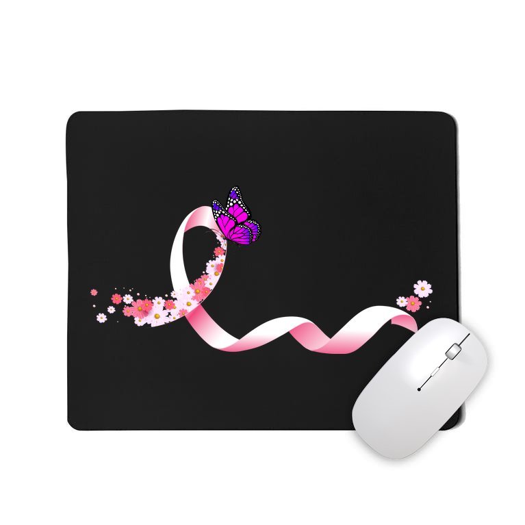 Cute Pink Ribbon Butterfly Breast Cancer Awareness Mousepad