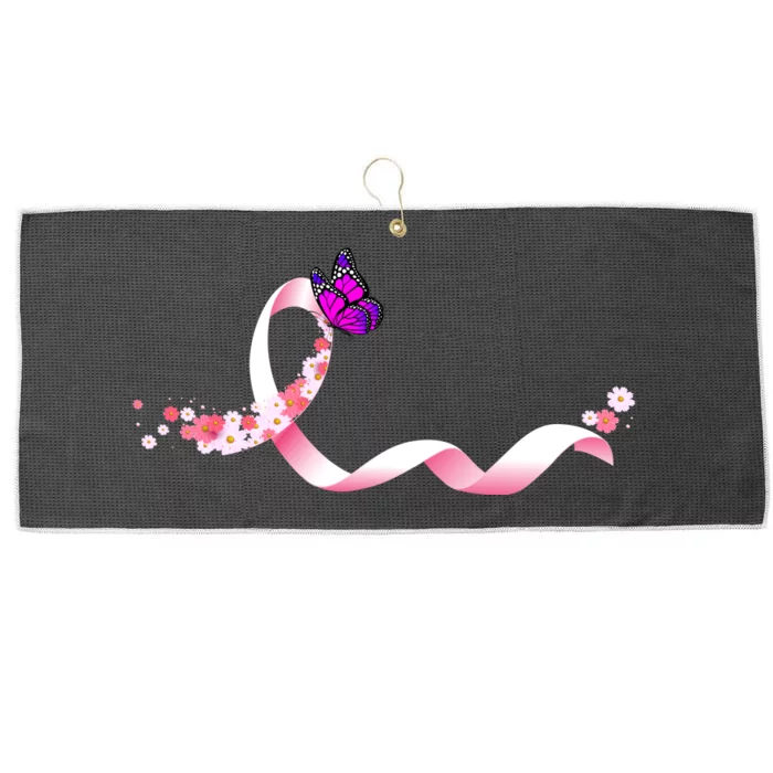 Cute Pink Ribbon Butterfly Breast Cancer Awareness Large Microfiber Waffle Golf Towel