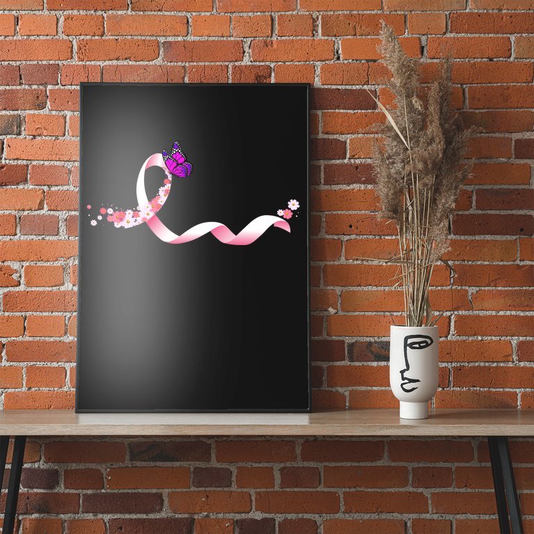 Cute Pink Ribbon Butterfly Breast Cancer Awareness Poster