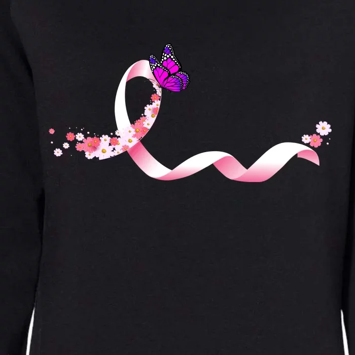 Cute Pink Ribbon Butterfly Breast Cancer Awareness Womens California Wash Sweatshirt