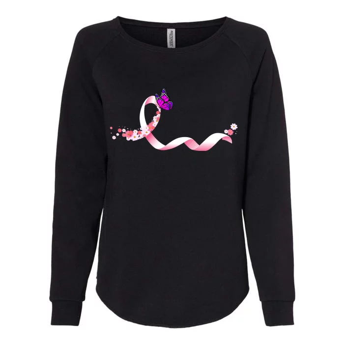 Cute Pink Ribbon Butterfly Breast Cancer Awareness Womens California Wash Sweatshirt