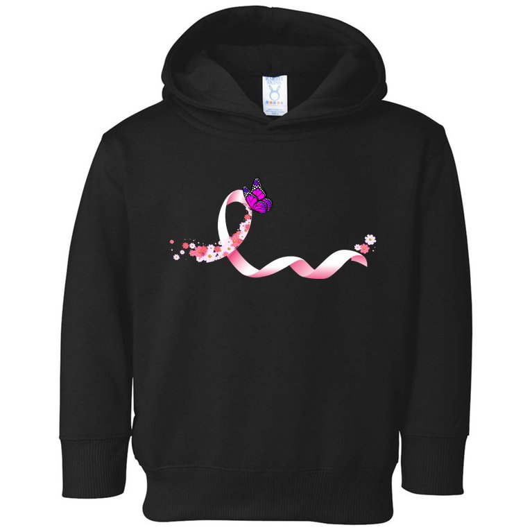 Cute Pink Ribbon Butterfly Breast Cancer Awareness Toddler Hoodie