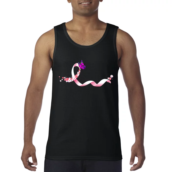 Cute Pink Ribbon Butterfly Breast Cancer Awareness Tank Top