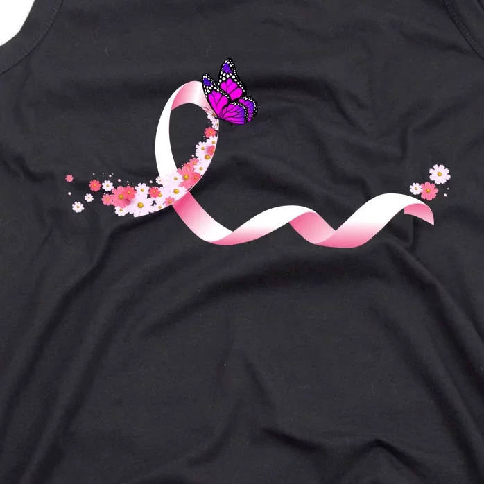 Cute Pink Ribbon Butterfly Breast Cancer Awareness Tank Top