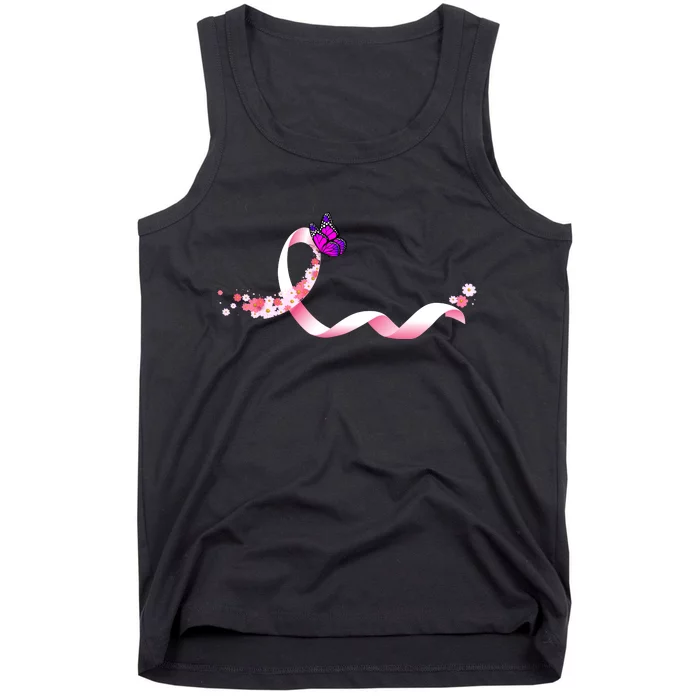 Cute Pink Ribbon Butterfly Breast Cancer Awareness Tank Top