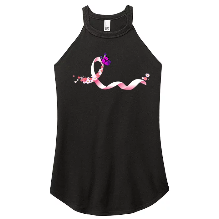 Cute Pink Ribbon Butterfly Breast Cancer Awareness Women’s Perfect Tri Rocker Tank