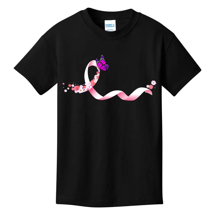 Cute Pink Ribbon Butterfly Breast Cancer Awareness Kids T-Shirt