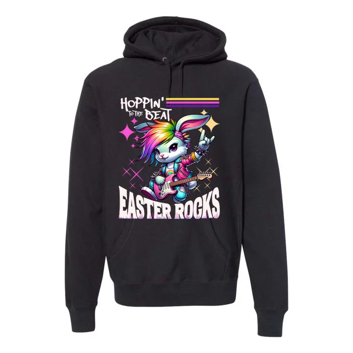 Cute Punk Rocking Bunny Hopping Rabbit Easter Rocks Premium Hoodie