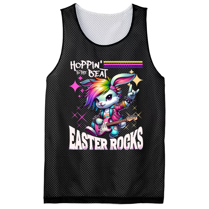 Cute Punk Rocking Bunny Hopping Rabbit Easter Rocks Mesh Reversible Basketball Jersey Tank