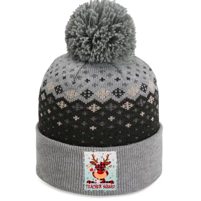 Cute Plaid Reindeer Teacher Squad The Baniff Cuffed Pom Beanie