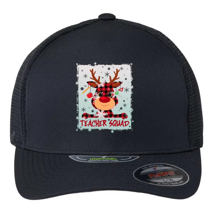 Cute Plaid Reindeer Teacher Squad Flexfit Unipanel Trucker Cap