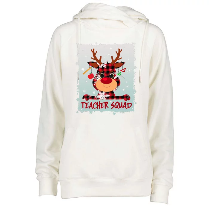 Cute Plaid Reindeer Teacher Squad Womens Funnel Neck Pullover Hood