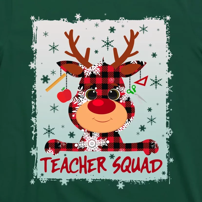 Cute Plaid Reindeer Teacher Squad T-Shirt