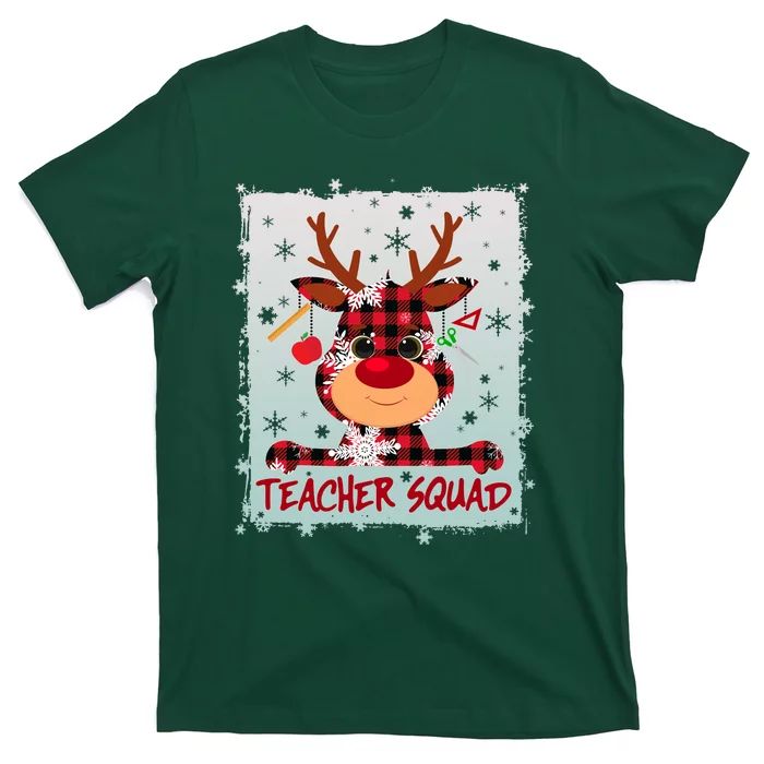 Cute Plaid Reindeer Teacher Squad T-Shirt