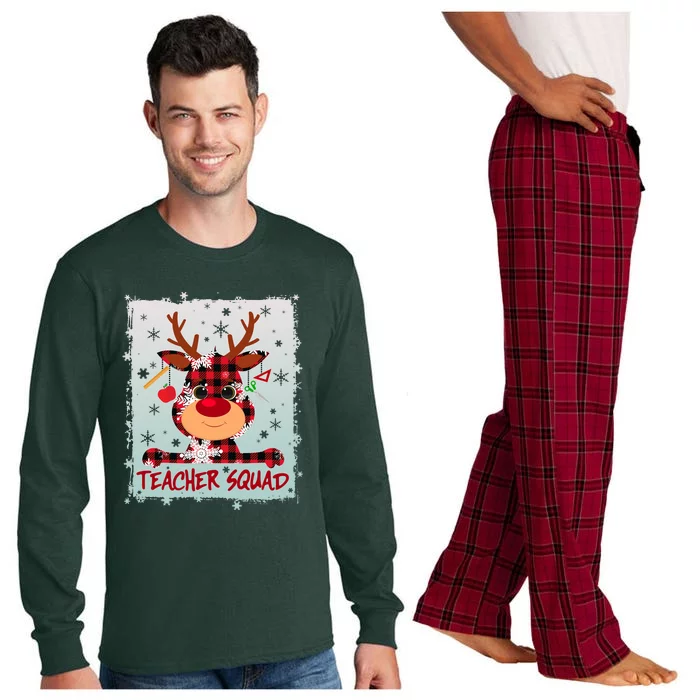 Cute Plaid Reindeer Teacher Squad Long Sleeve Pajama Set