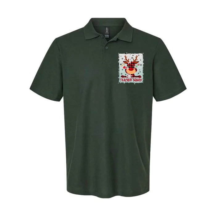 Cute Plaid Reindeer Teacher Squad Softstyle Adult Sport Polo