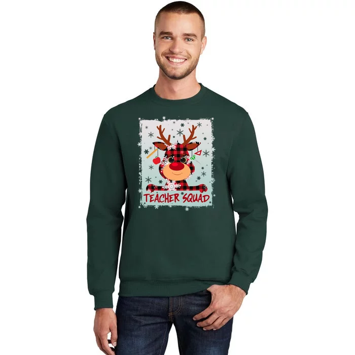 Cute Plaid Reindeer Teacher Squad Tall Sweatshirt