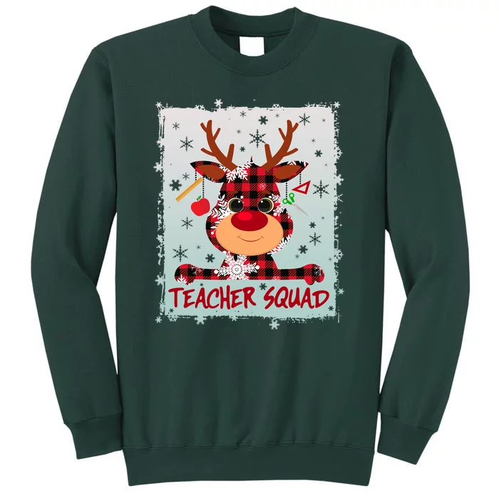 Cute Plaid Reindeer Teacher Squad Tall Sweatshirt