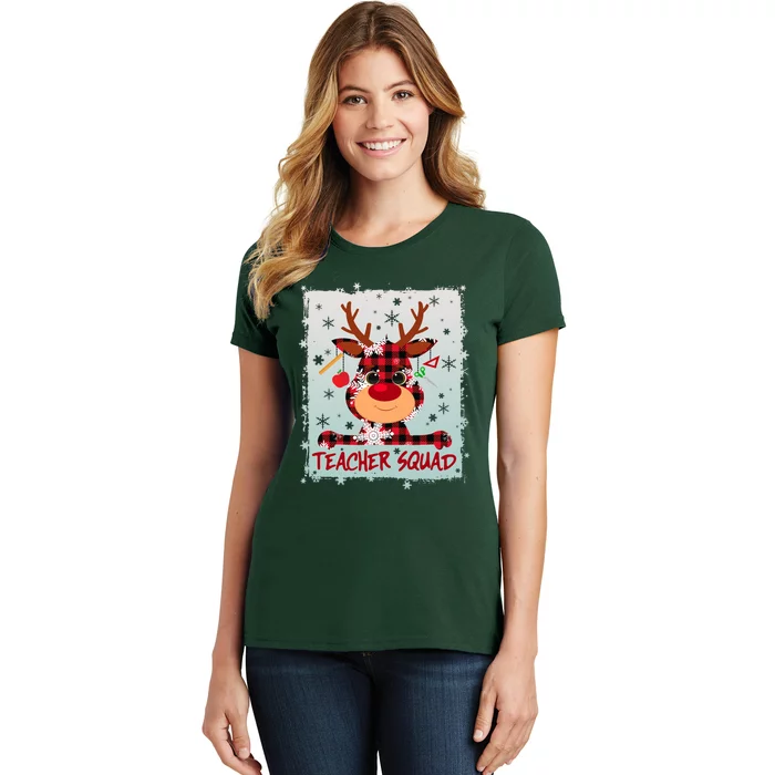 Cute Plaid Reindeer Teacher Squad Women's T-Shirt