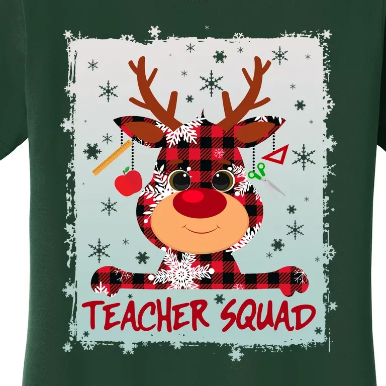 Cute Plaid Reindeer Teacher Squad Women's T-Shirt