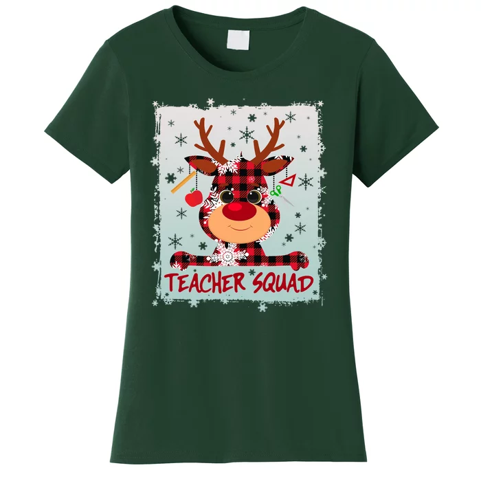 Cute Plaid Reindeer Teacher Squad Women's T-Shirt