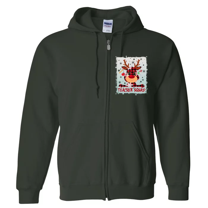 Cute Plaid Reindeer Teacher Squad Full Zip Hoodie