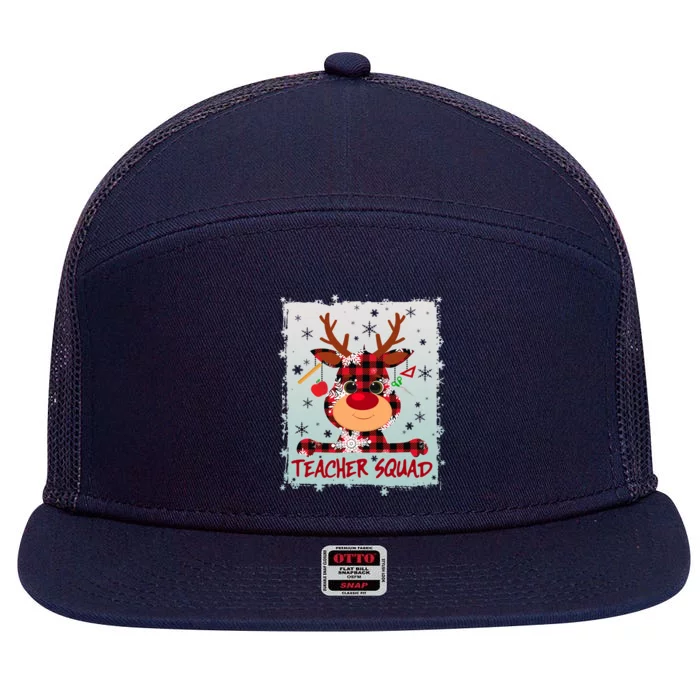 Cute Plaid Reindeer Teacher Squad 7 Panel Mesh Trucker Snapback Hat