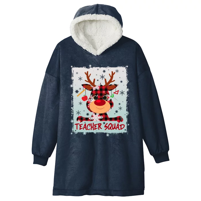 Cute Plaid Reindeer Teacher Squad Hooded Wearable Blanket