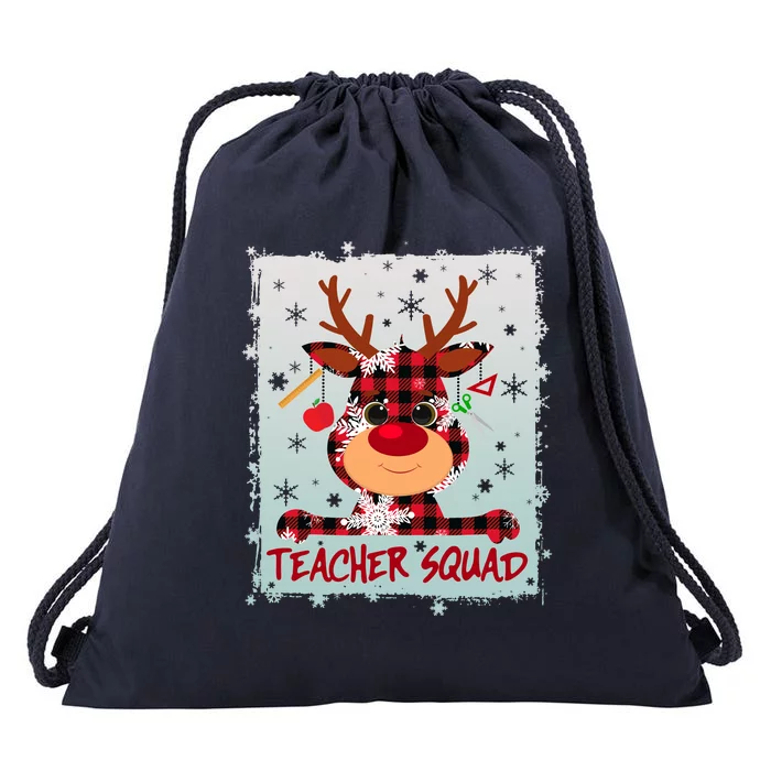 Cute Plaid Reindeer Teacher Squad Drawstring Bag