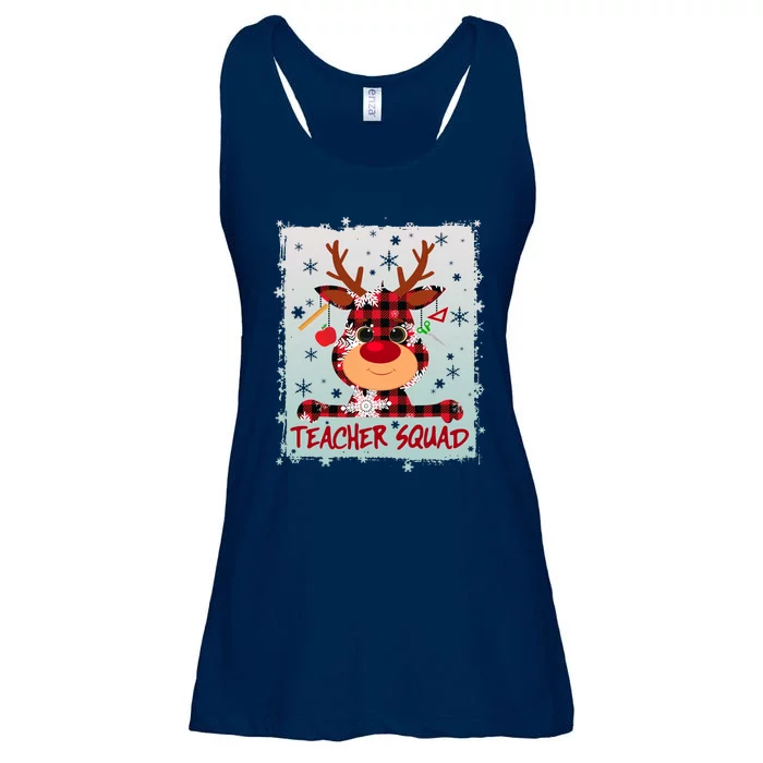 Cute Plaid Reindeer Teacher Squad Ladies Essential Flowy Tank