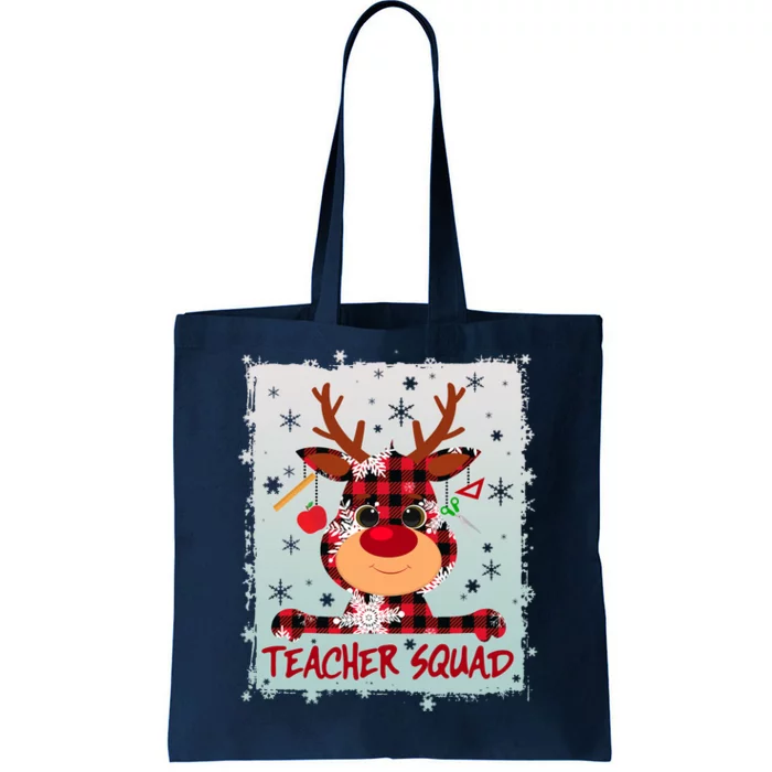 Cute Plaid Reindeer Teacher Squad Tote Bag