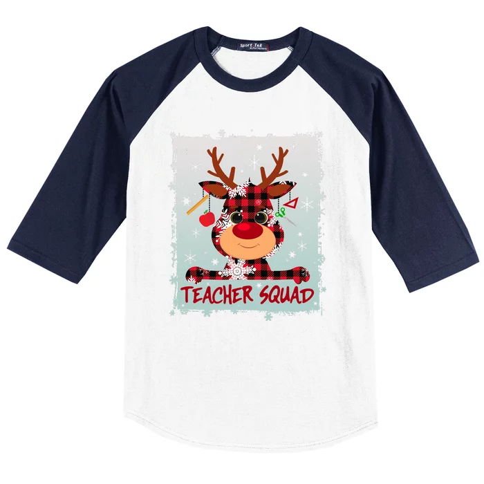 Cute Plaid Reindeer Teacher Squad Baseball Sleeve Shirt