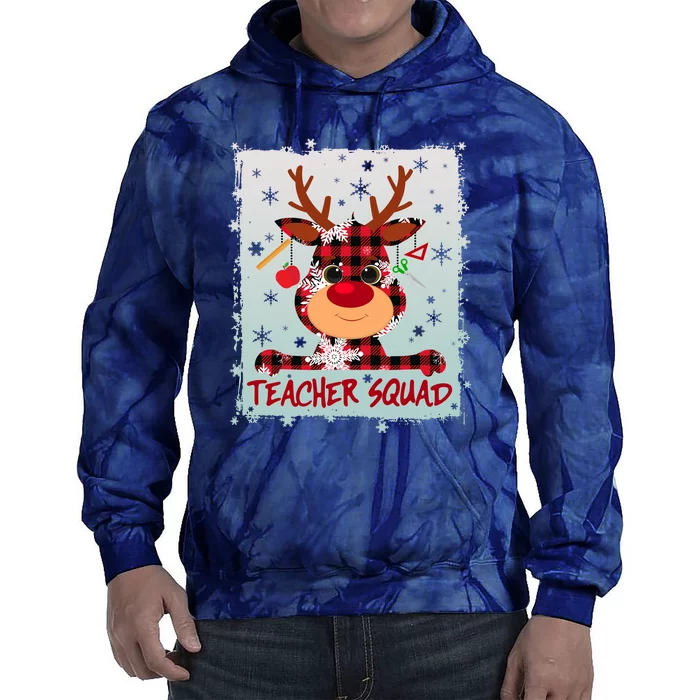 Cute Plaid Reindeer Teacher Squad Tie Dye Hoodie