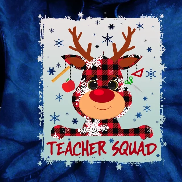 Cute Plaid Reindeer Teacher Squad Tie Dye Hoodie