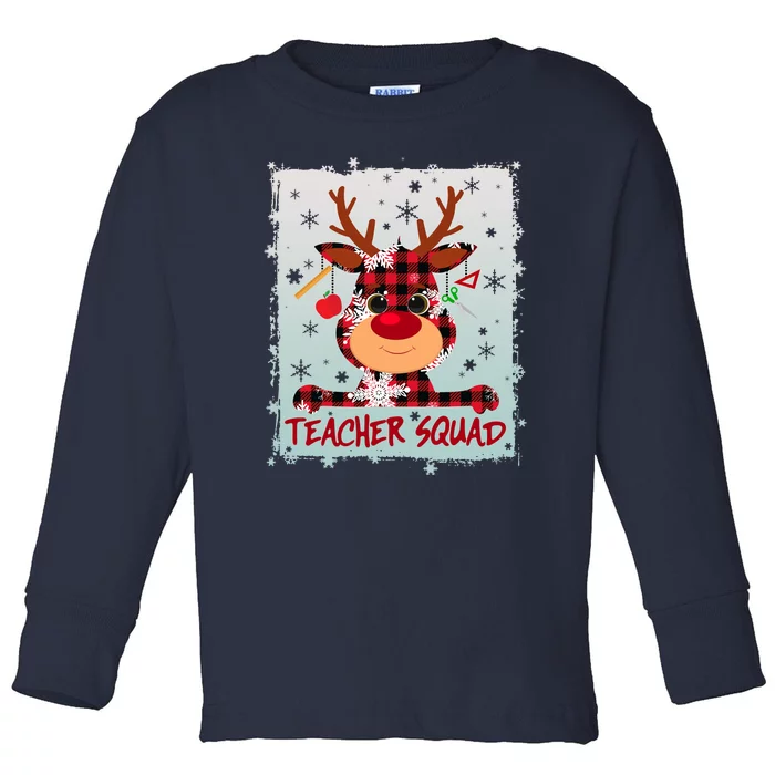 Cute Plaid Reindeer Teacher Squad Toddler Long Sleeve Shirt