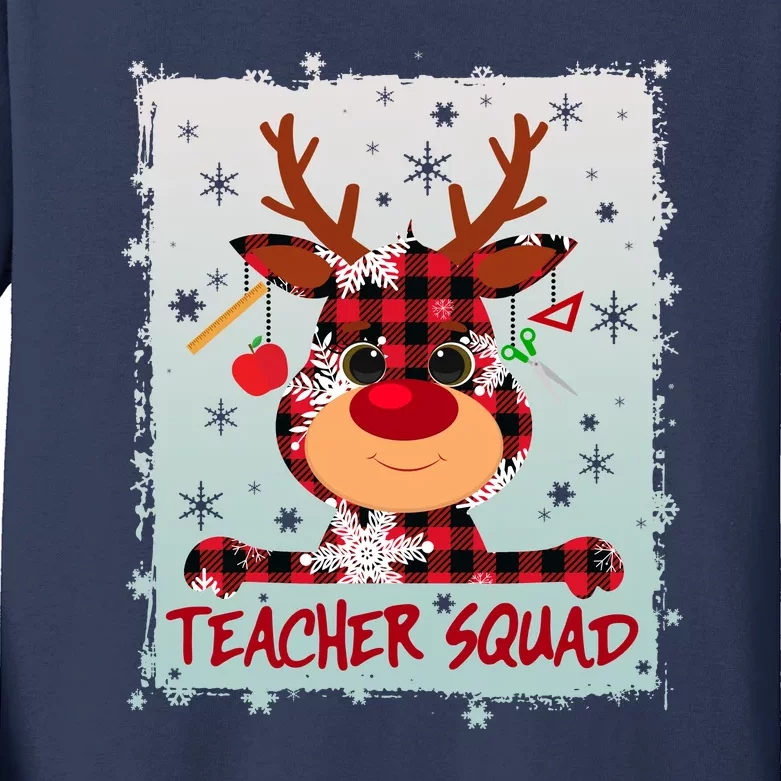 Cute Plaid Reindeer Teacher Squad Kids Long Sleeve Shirt