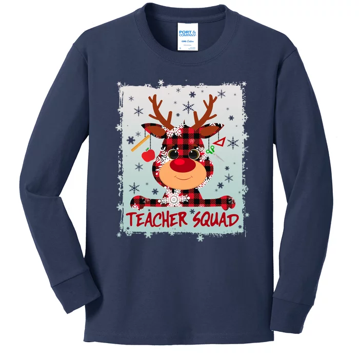 Cute Plaid Reindeer Teacher Squad Kids Long Sleeve Shirt