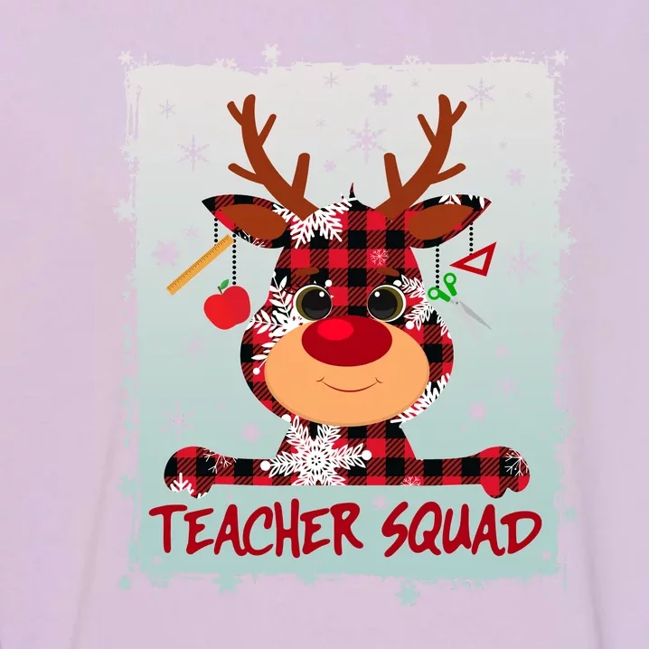 Cute Plaid Reindeer Teacher Squad Garment-Dyed Sweatshirt