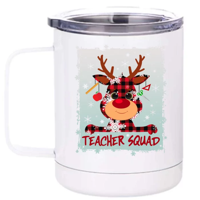 Cute Plaid Reindeer Teacher Squad Front & Back 12oz Stainless Steel Tumbler Cup