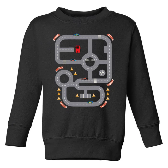 Cool Playmat Race Car Track On Back Dad Race Car Mat Toddler Sweatshirt