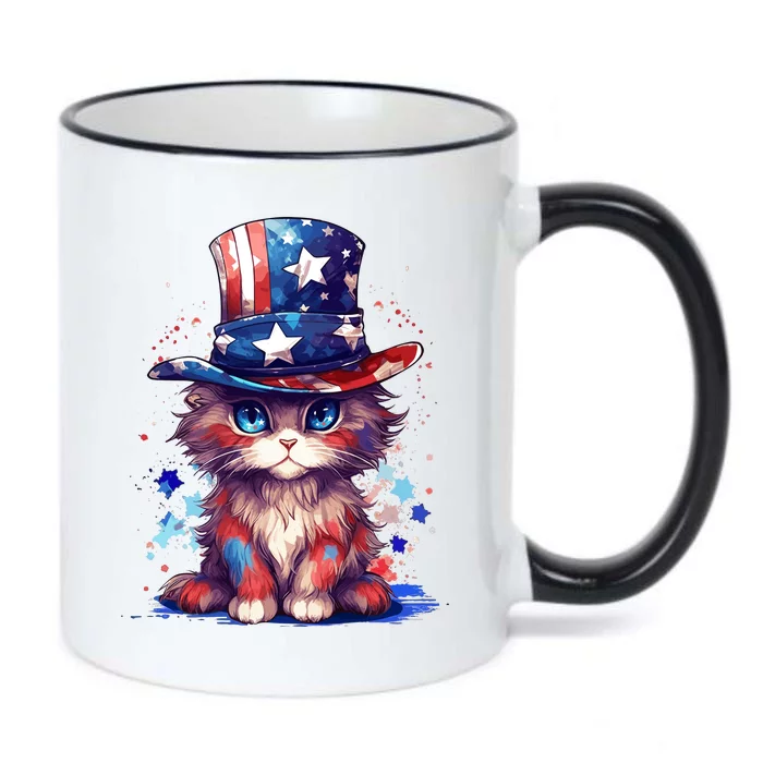 Cute Patriotic Red White And Blue Kitten Cat Black Color Changing Mug