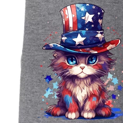 Cute Patriotic Red White And Blue Kitten Cat Doggie 3-End Fleece Hoodie