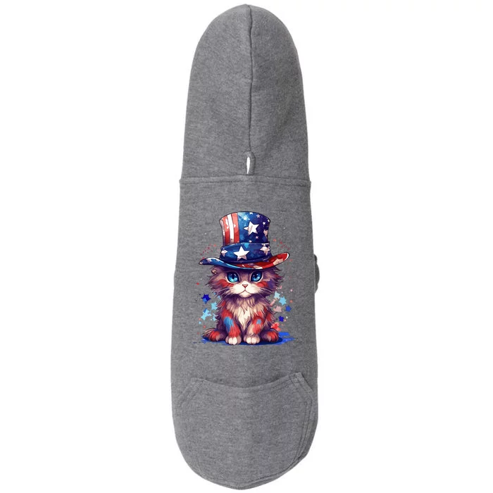 Cute Patriotic Red White And Blue Kitten Cat Doggie 3-End Fleece Hoodie