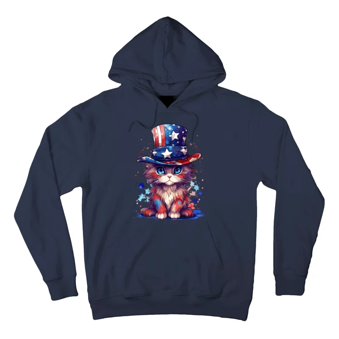 Cute Patriotic Red White And Blue Kitten Cat Hoodie