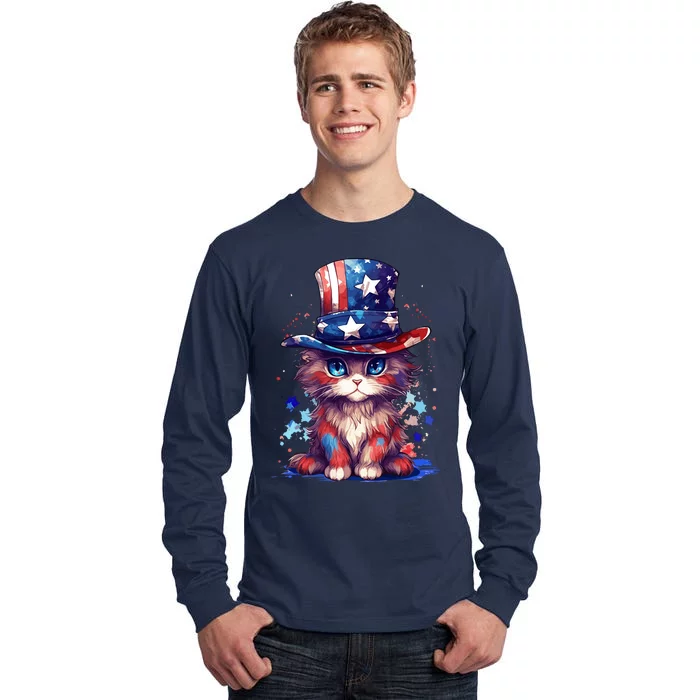 Cute Patriotic Red White And Blue Kitten Cat Tall Long Sleeve T-Shirt