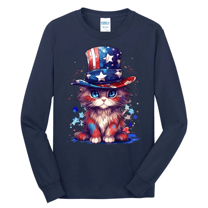 Cute Patriotic Red White And Blue Kitten Cat Tall Long Sleeve T-Shirt