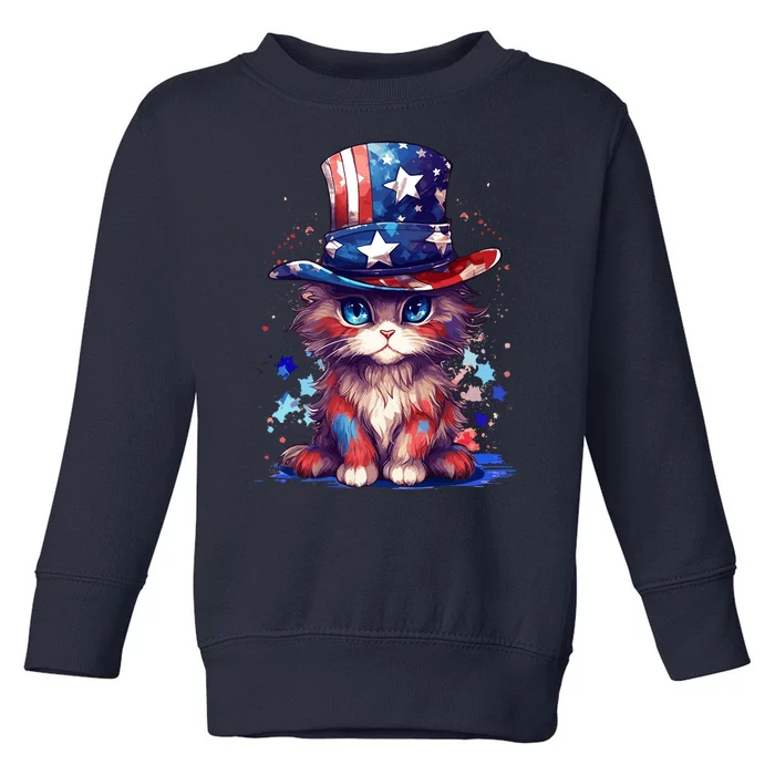 Cute Patriotic Red White And Blue Kitten Cat Toddler Sweatshirt