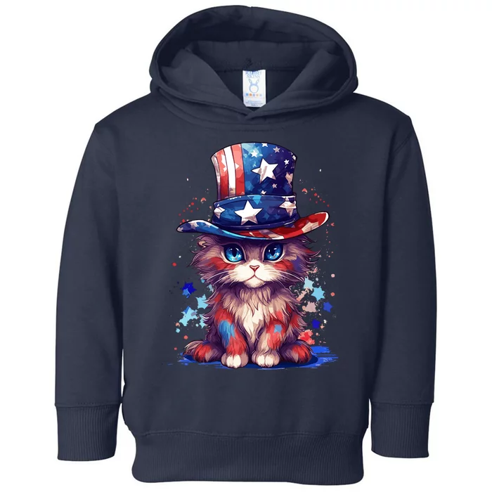 Cute Patriotic Red White And Blue Kitten Cat Toddler Hoodie