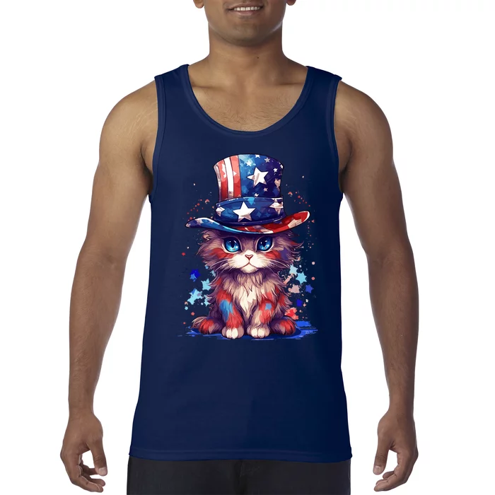 Cute Patriotic Red White And Blue Kitten Cat Tank Top